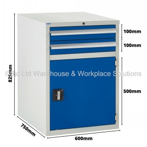 Euroslide Storage Cabinet 2 Drawer & Cupboard 825mm